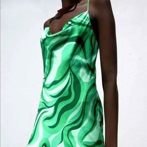 ZARA dupe - Green Retro Satin Dress